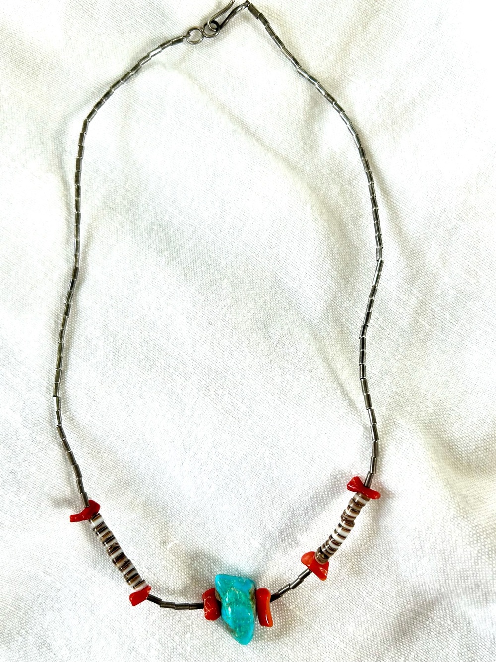 Sterling w/ Real Turquoise and Red coral 70’s Necklace